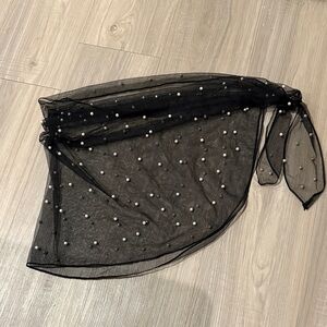 Elegant Black Sheer Sarong with Pearls